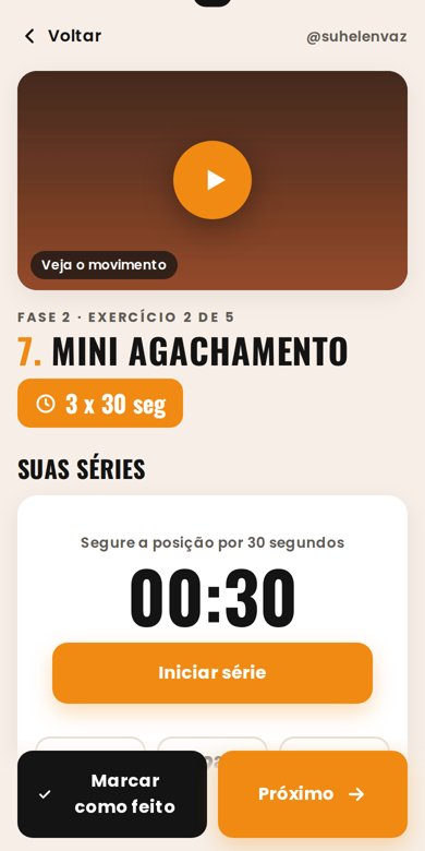 Tela de exercício com cronômetro