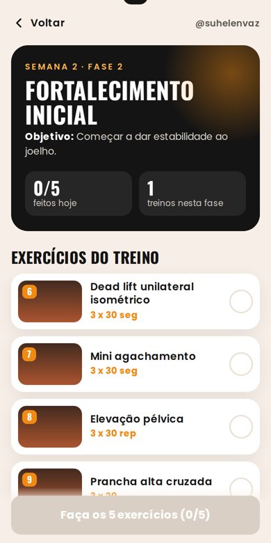 Tela das fases do app