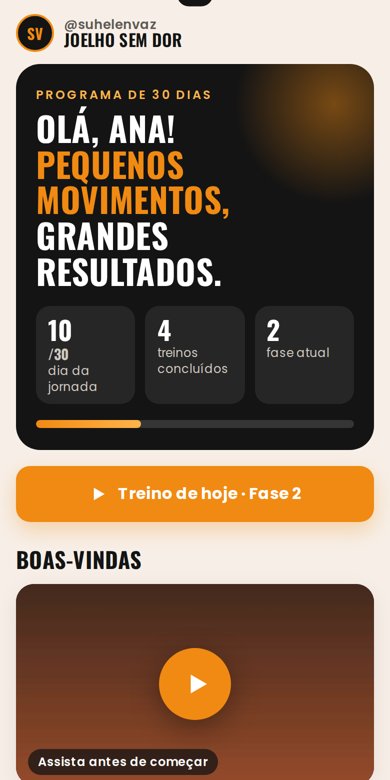 Tela inicial do app Joelho sem Dor